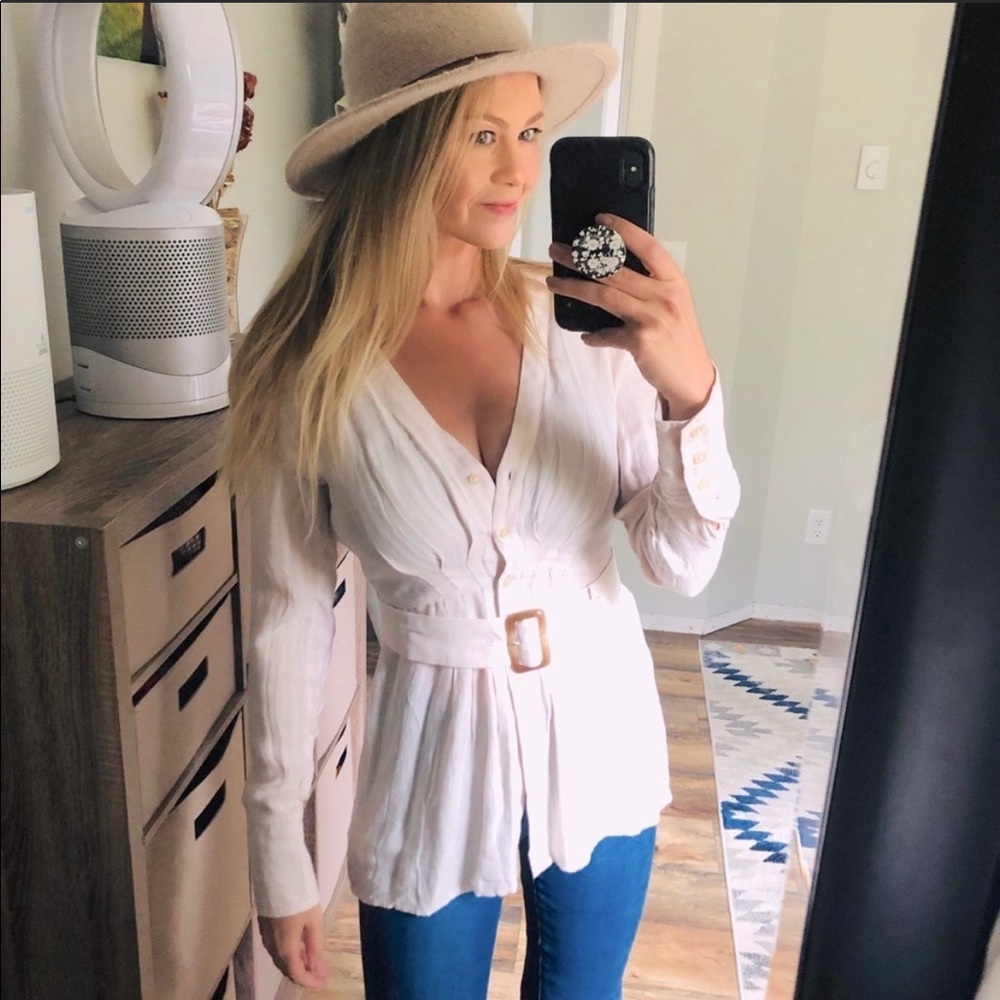 Free People Back in the spotlight belted Top in Ivory